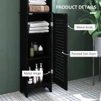 HOMCOM Tall Bathroom Storage Cabinet, Freestanding Linen Tower with 3-Tier Open Adjustable Shelf, Black(m-6)