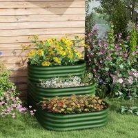 Outsunny 5.2'x3.6'x2.7' Outdoor Raised Garden Bed, 3-Tier Galvanized Planter Box with Safety Edging for Vegetable, Flower, Green(m-9)