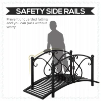 Outsunny Garden Bridge 3.3FT, Decorative Classic Backyard Pond Bridge with Safety Railings Black(m-5)