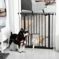 PawHut Retractable Gate Extra Wide Press-Mounted with Cat Door, Auto Closing Pet Gate for Stair, Hallway, 29-32 Inch(m-1)