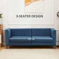 HOMCOM Modern 3-Seater Sofa, 78" Channel Tufted Sofa Couch with Velvet Fabric Upholstery, Steel Legs and Bed Slats for Living Room, Bedroom and Flat, Blue(m-6)
