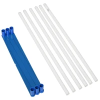 PawHut Adjustable Dog Agility Training Obstacle Set with Weaves Poles and Storage Bag for Pet Dogs Outdoor Games Exercise Blue and White(m-7)