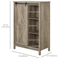 HOMCOM Accent Storage Cabinet, Sideboard, 3-Tier Kitchen Cabinet with Barn Door and Adjustable Shelf, Antique Gray(m-3)