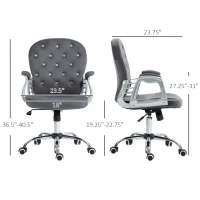 Vinsetto Button Tufted Desk Chair, Home Office Chair with Padded Armrests, Adjustable Height and Swivel Wheels, Dark Gray(m-3)