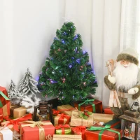 HOMCOM 2.5FT Prelit Artificial Tabletop Christmas Tree with Fibre Optics Holiday Home Xmas Decoration for Table and Desk Geen(m-1)