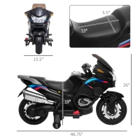 Aosom 12V Kids Electric Motorcycle with Training Wheels, Battery Power Ride on Motorbike, High-Traction at 3.7 Mph Top Speed, with Light Music, Black(m-3)