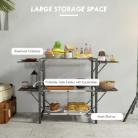 Outsunny Aluminum Camping Kitchen, Folding Cook Station with Carrying Bag, 4 Side Tables, 2 Shelves for BBQ, RV, Picnic, Black(m-4)