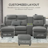HOMCOM L-Shaped Sofa, Manual Reclining Sectional with Chaise Ottoman, Storage Console, Cup Holders, USB Charging, Gray(m-7)