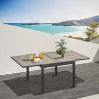 Outsunny Extendable Rattan Dining Table, Patio Retractable Table, Aluminum Frame, 35.4"/70.9" x 35.4", Mixed Brown(m-8)