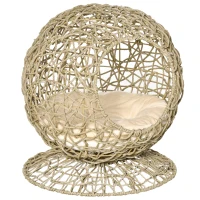 PawHut Rattan Elevated Cat Bed Kitty Condo with Comfortable Soft Cushion, Wicker Construction and Round Base, Brown(m-1)