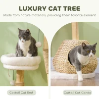 PawHut 41" Cat Tree for Indoor Cats with Wooden Cat Scratching Posts, Cat Condo, Cat Beds & Toy Balls, Cream White(m-5)