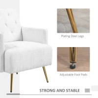 HOMCOM Upholstered Armchair, Modern Sherpa Accent Chair, Tufted Reading Chair for Living Room with Gold Steel Legs, White(m-6)