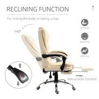 HOMCOM High Back Office Chair PU Leather Executive Office Chair with Retractable Footrest Padded Armrest Cream White(m-5)
