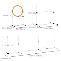 PawHut 3 Piece Dog Agility Training Equipment for Indoor & Outdoor, Dog Agility Equipment Set with High Jump, Jumping Ring, Weave Poles, Storage Bag, Withe, Blue and Orange(m-3)