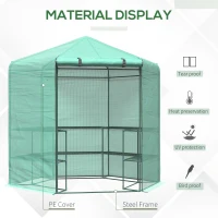 Outsunny Walk-in Greenhouse Outdoor 3 Tier 10 Shelf Warm House Garden Hexagonal Hot House with Roll-Up Zipper Door & Steel Frame(m-4)
