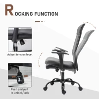 Vinsetto Office Chair High Back Height Adjustable Rolling Swivel Chair with Rocking Function Faux Leather Computer Desk , Black(m-5)