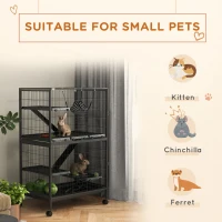PawHut 5-Tier Rolling Small Animal Cage, Deluxe Guinea Pig Cage, Ferret Cage for Mink Chinchilla Kitten Rabbit, Grey(m-4)
