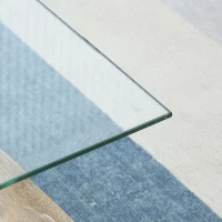 HOMCOM Rectangle Glass Coffee Table, 2-Tier Center Table with Tempered Glass Top and Storage Shelf for Living Room, Natural(m-9)