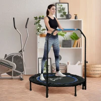 Soozier 40" Foldable Mini Fitness Trampoline, with Adjustable Foam Handle, Blue(m-1)