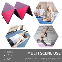 Soozier 4'x10'x2" Folding Gymnastics Tumbling Mat, Exercise Mat  with Carrying Handles for Yoga, MMA, Martial Arts, Stretching, Core Workouts, Pink and Purple(m-4)