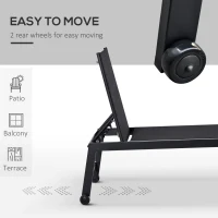 Outsunny Outdoor Chaise Lounge with Wheels, Five Position Recliner for Sunbathing, Suntanning, Steel Frame, Breathable Fabric for Beach, Yard, Patio, Black(m-6)