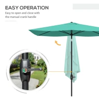 Outsunny 6.5' x 10' Rectangular Market Umbrella, Patio Outdoor Table Umbrella with Crank and Push Button Tilt, Teal(m-5)
