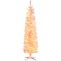 HOMCOM 6' Flocked Christmas Trees, Pencil Prelit Artificial Christmas Tree with Snow Branches, Pink(m-11)