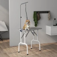 PawHut Foldable Pet Grooming Table for Dogs Cats with Adjustable Arm, Non-slip Surface, Grey(m-8)