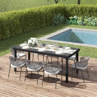 Outsunny 75" x 35" Outdoor Dining Table for 8 People, Rectangular Aluminum Frame Garden Table with All-Weather Faux Wood Top for Garden, Lawn, Patio, Black(m-10)