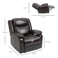 HOMCOM PU Leather Manual Recliner with Thick Padded Upholstered Cushion and Retractable Footrest, Brown(m-3)