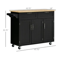 HOMCOM Mobile Kitchen Island with Storage, Kitchen Cart with Wood Top, Storage Drawers, 3-door Cabinets, Adjustable Shelves and Towel Rack, Black(m-3)