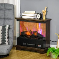 HOMCOM 26" Electric Fireplace Stove, 1400W Freestanding Fire Place Heater with Adjustable 3D Flame, Remote Control, Timer, Realistic Logs, Brown(m-10)
