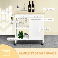 HOMCOM Kitchen Storage Trolley Cart Serving Cart 2 Drawers Wine Glass Rack Towel Rail(m-4)