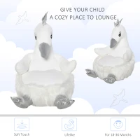 Qaba Stuffed Animal Sofa Armrest Chair Cartoon Storage Bean Bag Chair for Kids with Cute Swan Flannel PP Cotton 22" x 16.5" x 22" White(m-7)