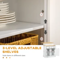 HOMCOM Kitchen Island with 2-Level Rubber Wood Tabletop, Island Table with Adjustable Shelves and Drawers, White(m-6)