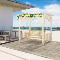 Outsunny Patio Swing Chair with Pergola, 2-Person Wooden Gazebo Swing Bench Sun Shelter for Garden, Poolside, Backyard, Deck(m-1)