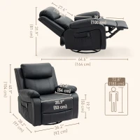 HOMCOM PU Leather Reclining Chair with Vibration Massage Recliner, Swivel Base, Rocking Function, Remote Control, Black(m-3)