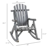 Outsunny Outdoor Wooden Rocking Chair, Single-Person Adirondack Rocking Patio Chair with Rustic High Back, Slatted Seat and Backrest for Indoor, Backyard, Garden, Dark Gray(m-3)