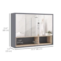 HOMCOM Wall Mounted Bathroom Medicine Cabinet with Mirror and Shelves, Grey(m-3)