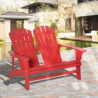 Outsunny 2 Person Adirondack Loveseat, Fire Pit Chair for 2, Wooden Double Adirondack for Patio, Porch, Backyard, Garden with High-back, Wide Armrests, Red(m-10)