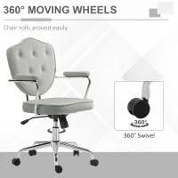 HOMCOM Cute Office Chair, Desk Chair with Button Tufted Velvet-Feel Fabric, Swivel Computer Vanity Chair, Gray(m-6)