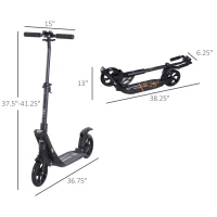 Soozier Foldable Kick Scooter with Adjustable Handlebar, Rear Brake, Dual Shock-Absorbing and Large Solid PU Tires Aluminum Frame for 14 Years Old and Up Teens Adult, Black(m-3)