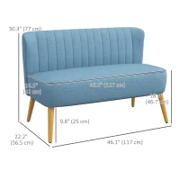 HOMCOM Modern 2 Seat Sofa for Bedroom, Upholstered Two Seater Couch with Rubber Wood Legs, Blue(m-3)
