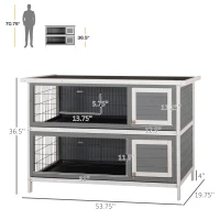 PawHut 54" 2-Story Large Rabbit Hutch Bunny Cage Wooden Pet House Small Animal Habitat with Lockable Doors, No Leak Tray and waterproof Roof for Rabbits, Chickens, Ducks, Outdoor/Indoor Dark Gray(m-3)