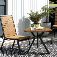 Outsunny 35.4" Outdoor Dining Table with Slatted Acacia Wood Leaf Tabletop, Patio Table with Steel Legs for Garden, Yard, Teak(m-8)