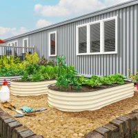 Outsunny 7' x 3' x 1' Raised Garden Bed Set, 2PCS Raised Beds for Gardening with Metal Plant Stakes, Cream White(m-2)