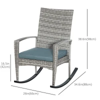 Outsunny Outdoor PE Rattan Rocking Chair, Garden Glider Rocking Chair, Wicker Patio Chair Set with Armrest and Cushion, Grey(m-3)
