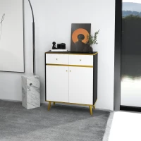 HOMCOM Accent Cabinet, Modern Buffet Sideboard with High Gloss Doors, Drawers and Pine Wood Legs for Living Room, White(m-8)