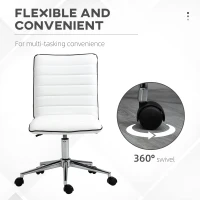 Vinsetto Mid-Back Armless Office Chair Task Chair with PU Leather, Adjustable Height and Swivel Seat Ribbed, White(m-5)