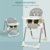 Qaba Foldable High Chair for Babies and Toddlers with Adjustable Backrest/Footrest & Removable Tray, Portable High Chair for Travel with 5-Point Harness, Convertible High Chair, Grey(m-6)